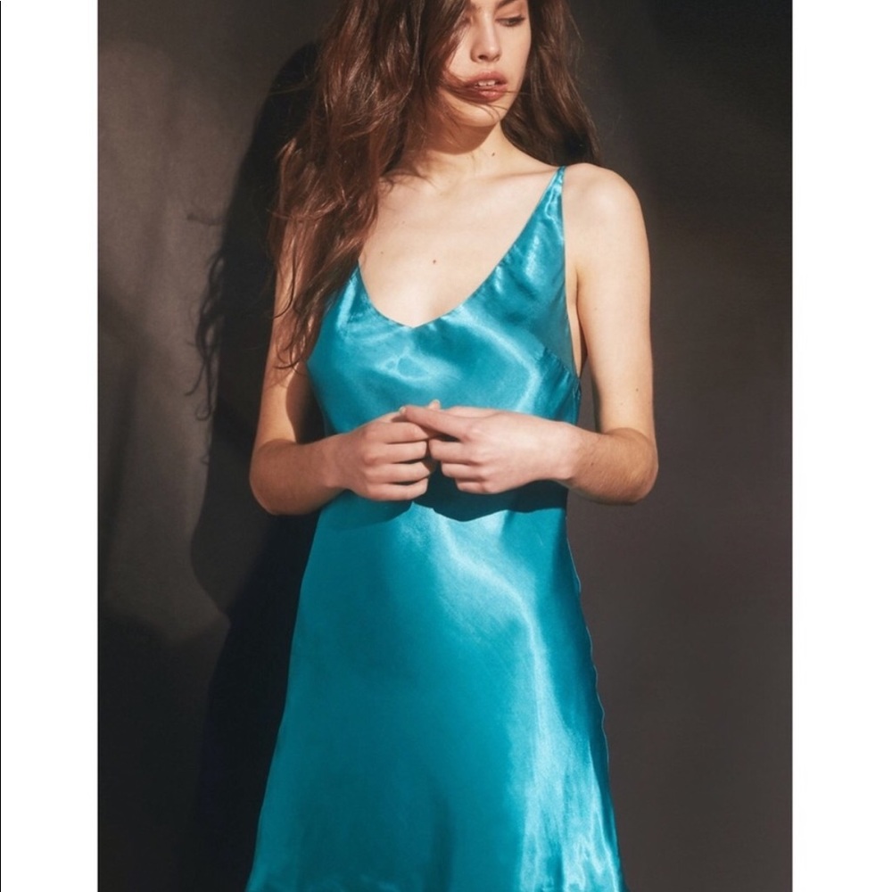 Turquoise/Aqua Urban Outfitters Satin Slip Dress